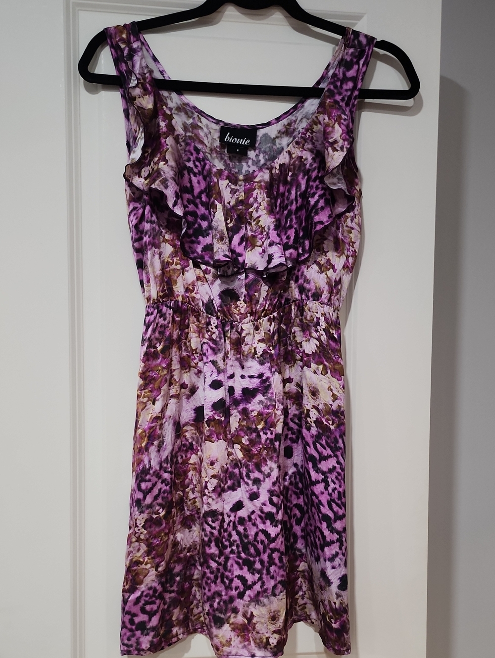 Bionic Purple Floral Leopard Print Ruffle Dress